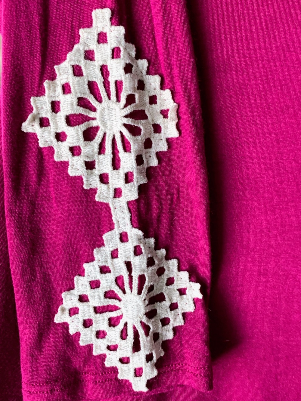 Grace & Lace Fuchsia Top with White Crochet Appliqué